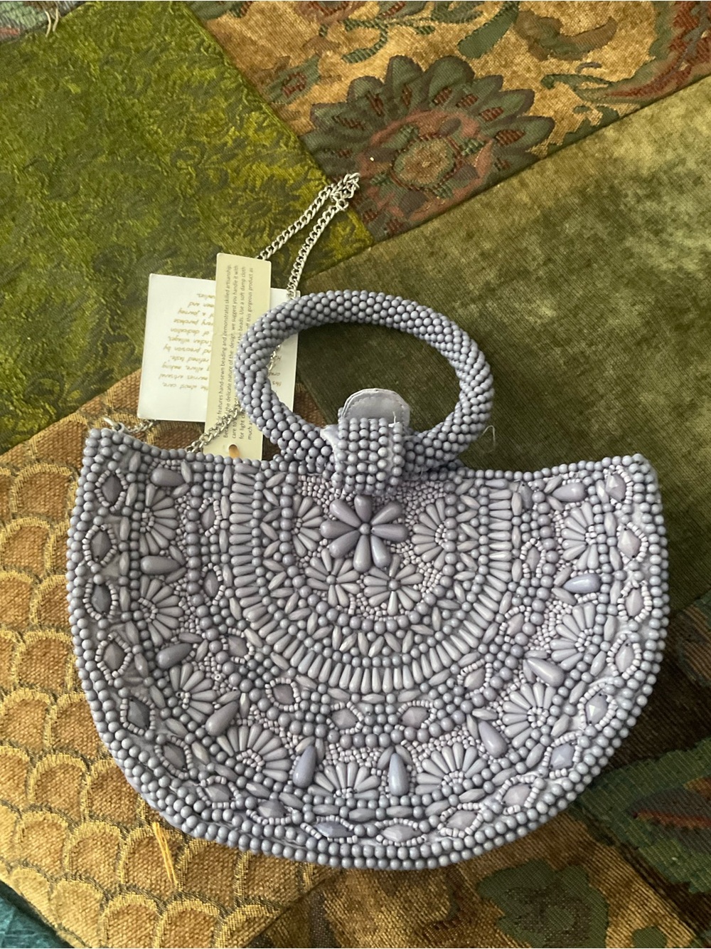 Lavender Beaded Half-Moon Handbag with Top Handle